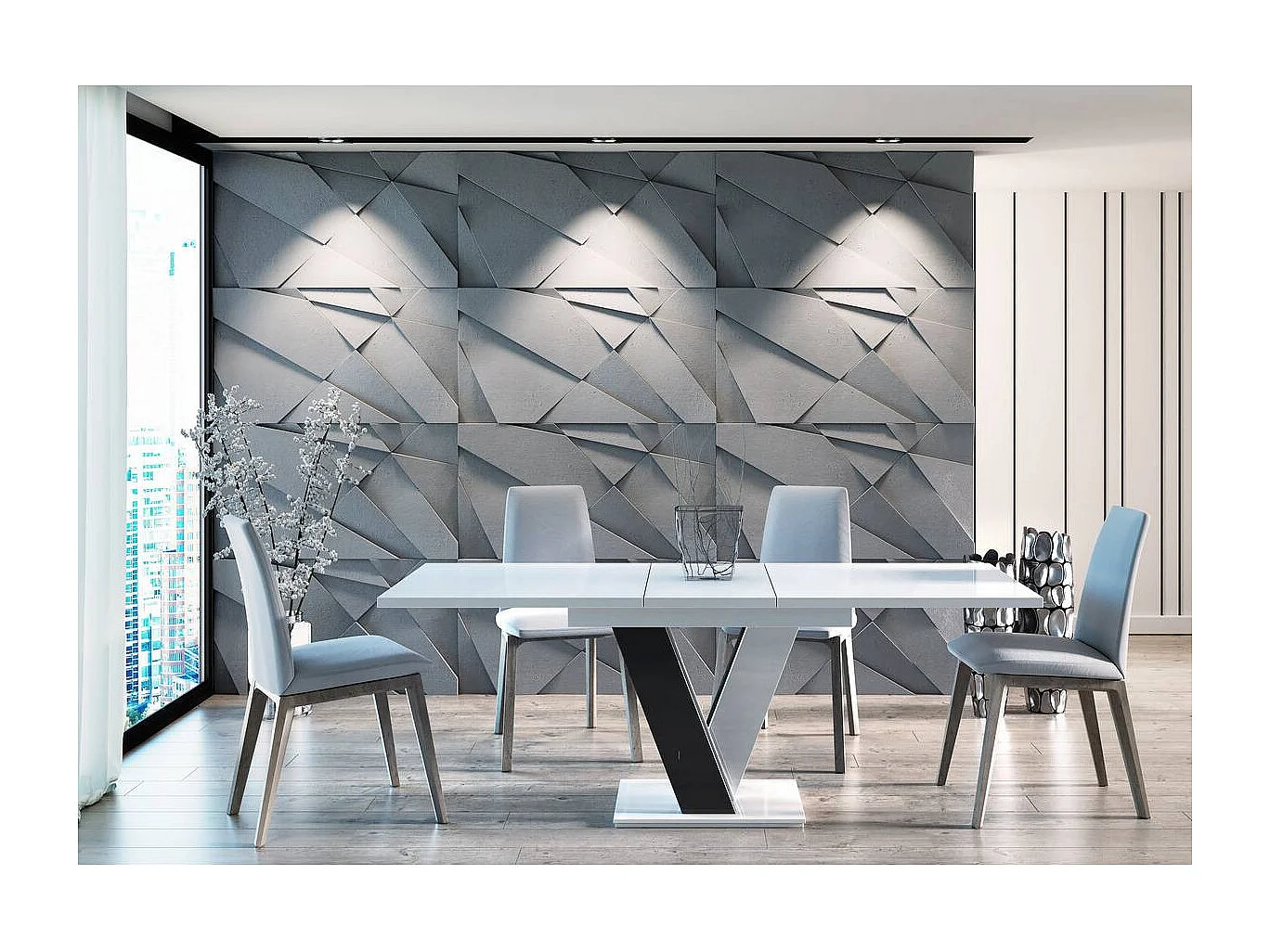 Mesa de jantar extensível "Masiv" - Branco/Preto brilhante - 4 a 6 lugares