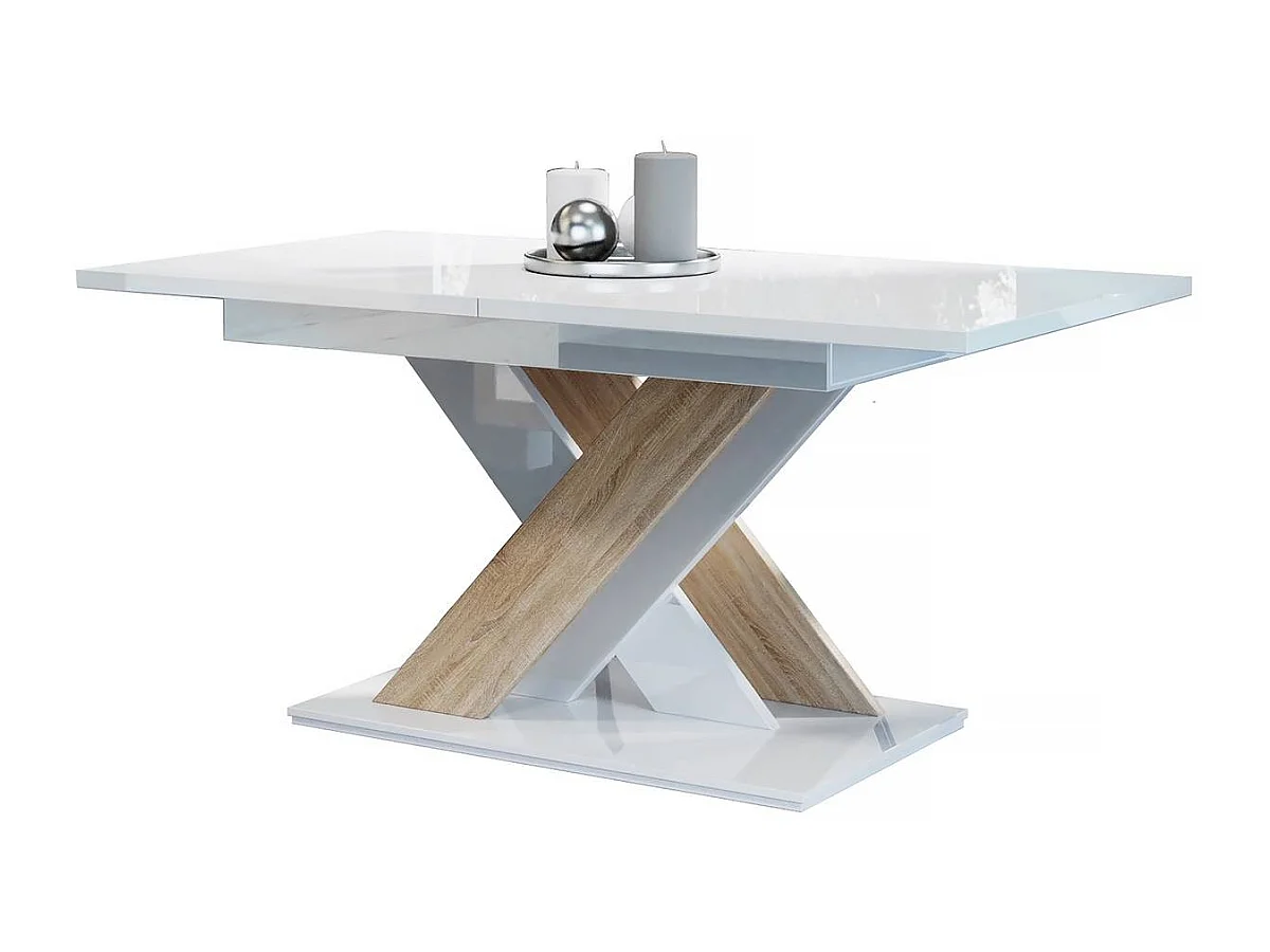 Table repas extensible "Bronx" - 140/180 x 80 x 75 cm - Blanc brillant/Sonoma
