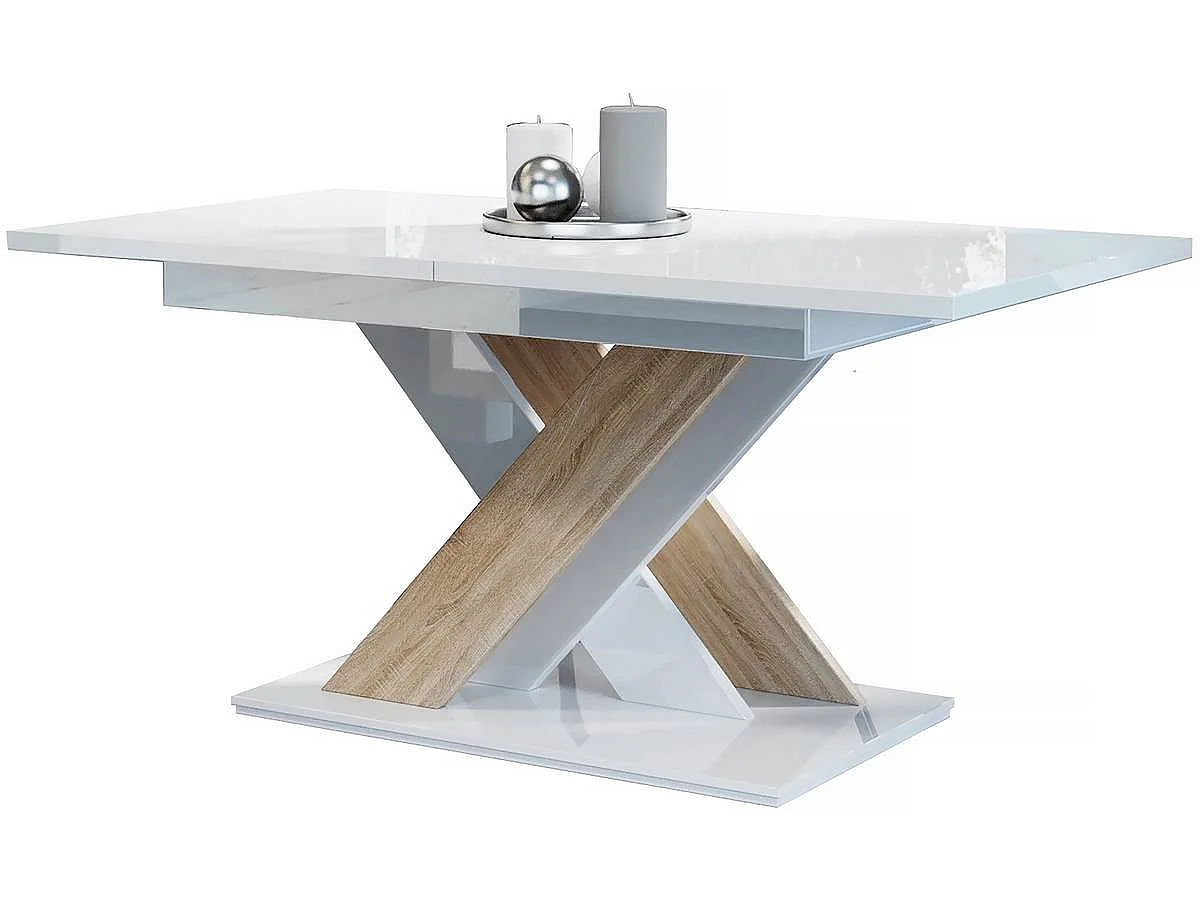 Mesa de jantar extensível "Bronx" - Branco brilhante/Sonoma - Design chique e moderno - Até 8 pessoas