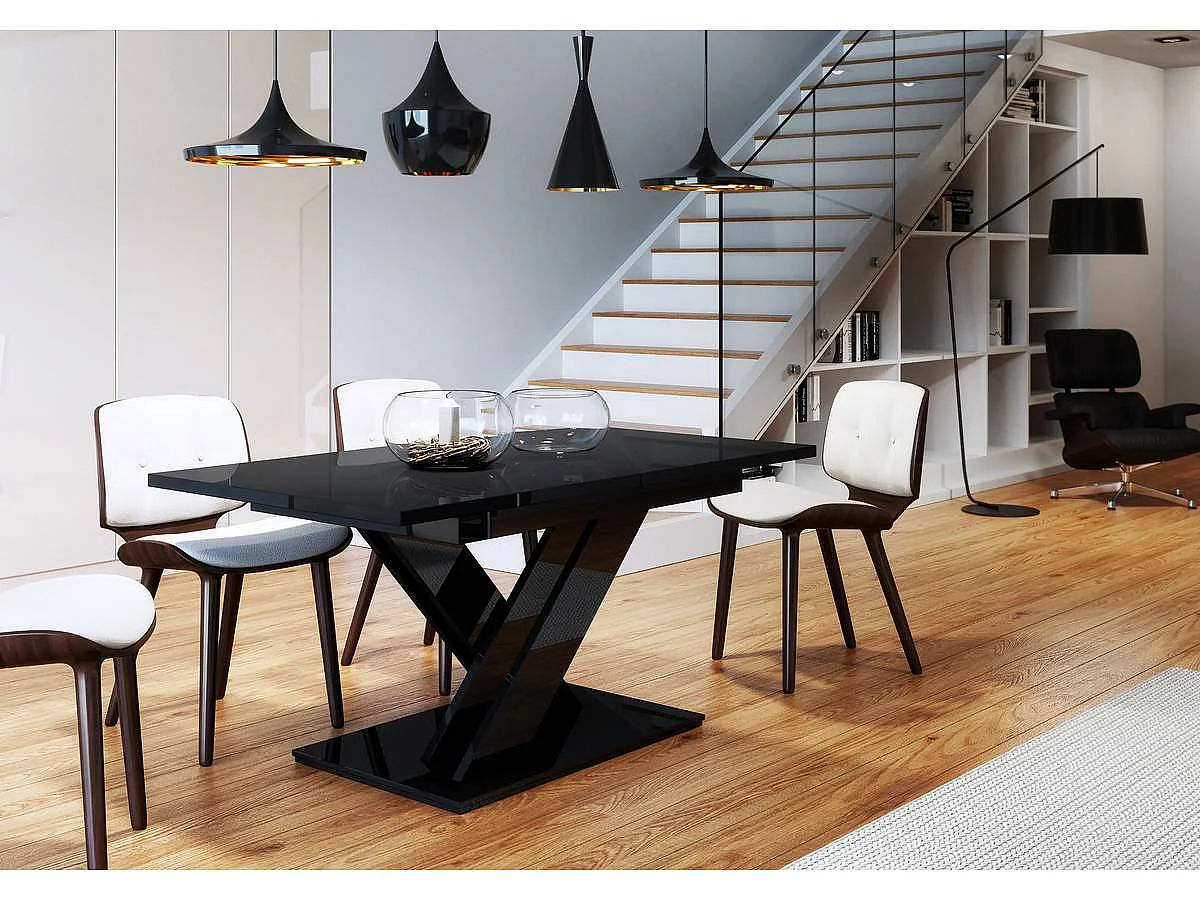 Table repas extensible "Bronx" - 140/180 x 80 x 75 cm - Noir brillant