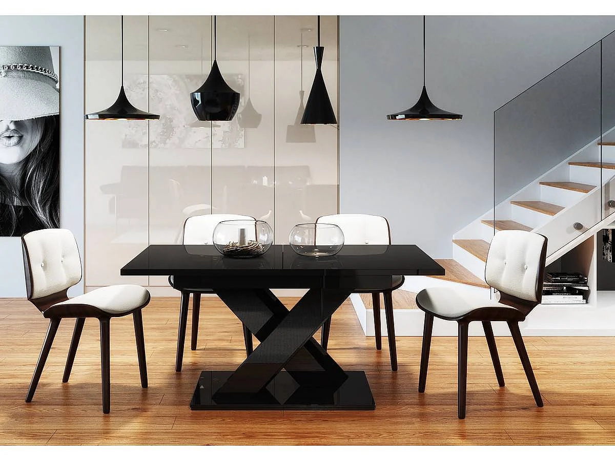 Table repas extensible "Bronx" - 140/180 x 80 x 75 cm - Noir brillant