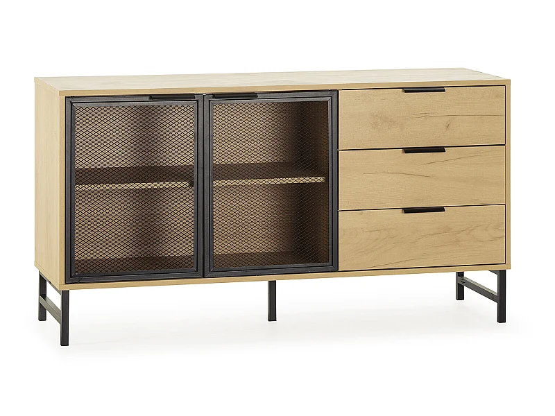 Credenza ISIS 2 ante in metallo nero e 3 cassetti, 130 cm