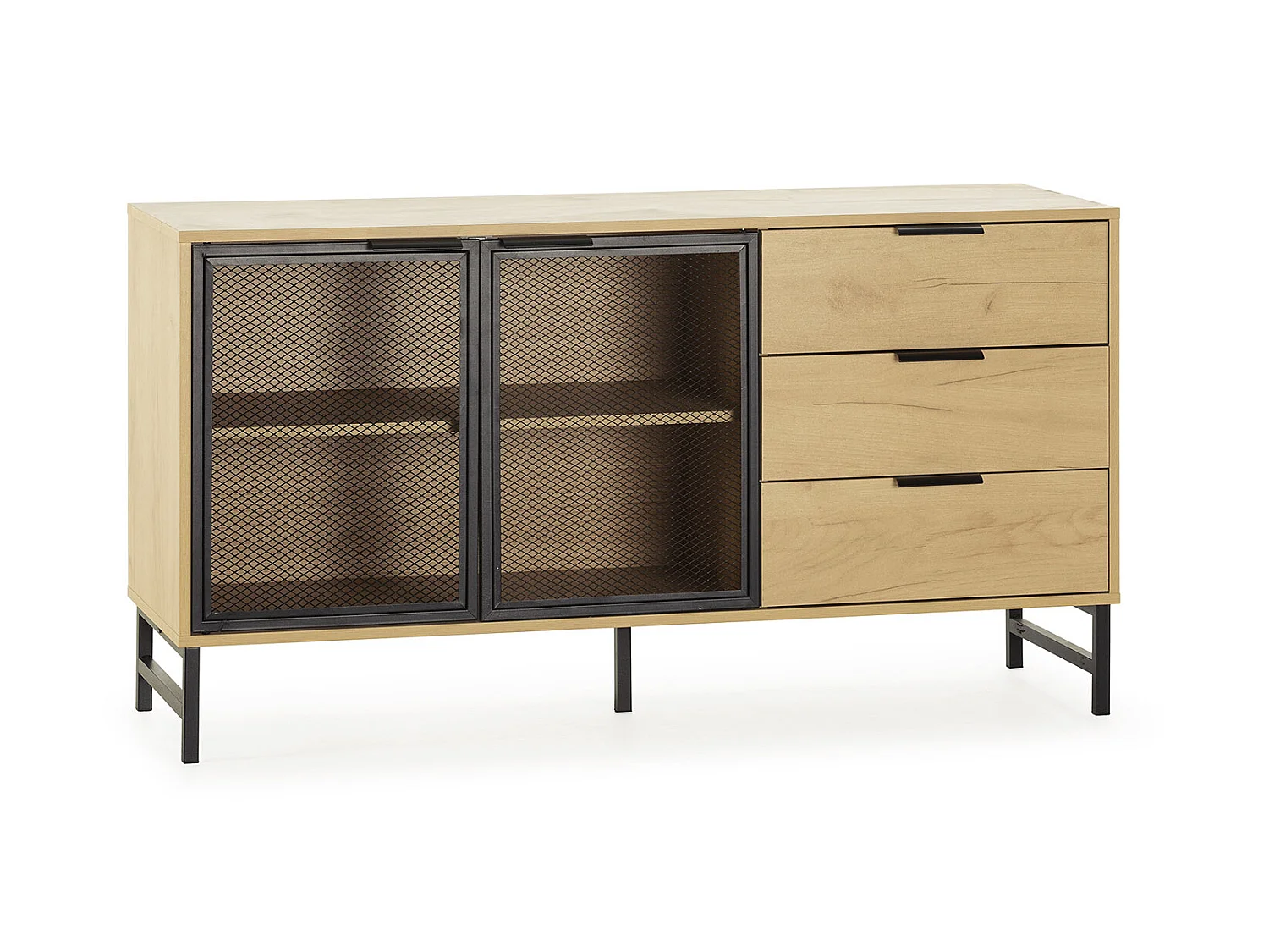 Buffet Isis 2 portes en métal noir et 3 tiroirs, 130 cm