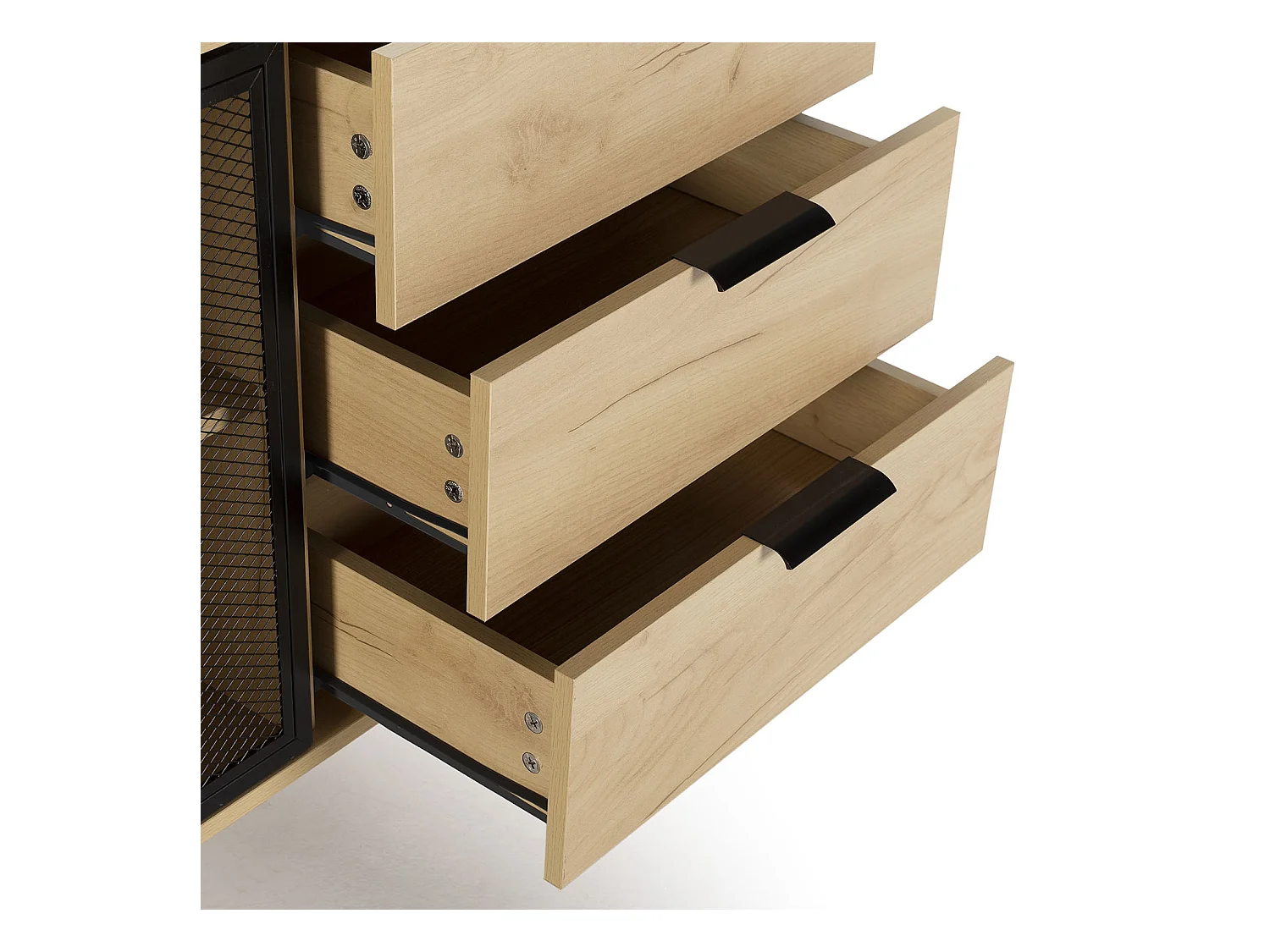 Buffet Isis 2 portes en métal noir et 3 tiroirs, 130 cm