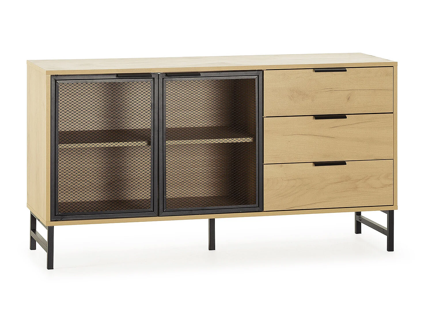 Dressoir Isis 2 Deuren Zwart Metaal en 3 Laden, 130 cm