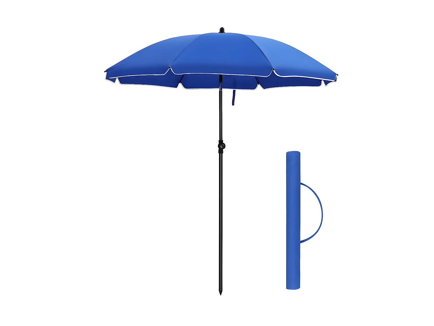 Guarda-sol reto diâmetro 160 cm UV 50+ fibra de vidro nervuras lona de poliéster bolsa de transporte basculante terraço jardim varanda praia azul 12_0001648