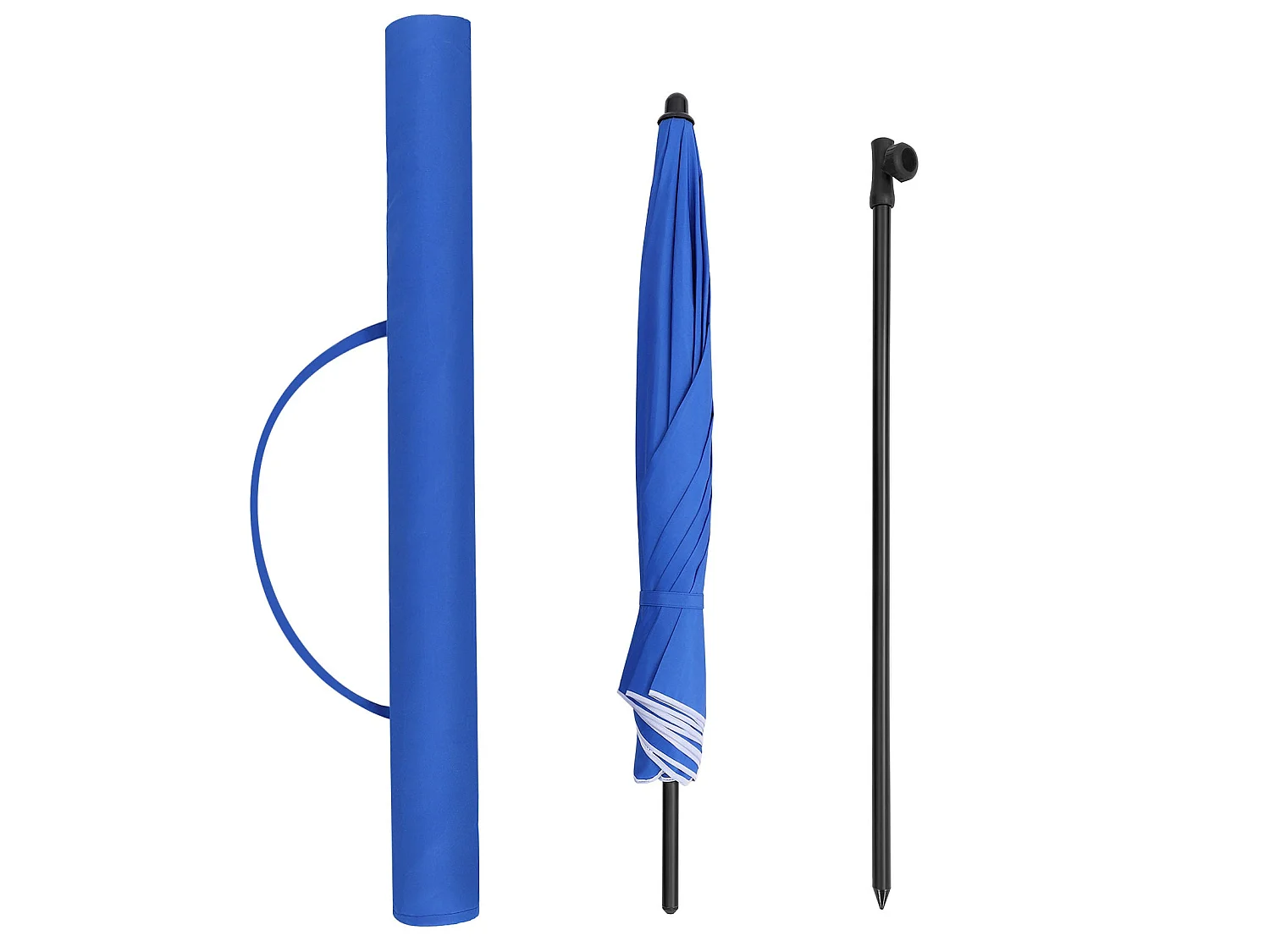 Guarda-sol reto diâmetro 160 cm UV 50+ fibra de vidro nervuras lona de poliéster bolsa de transporte basculante terraço jardim varanda praia azul 12_0001648