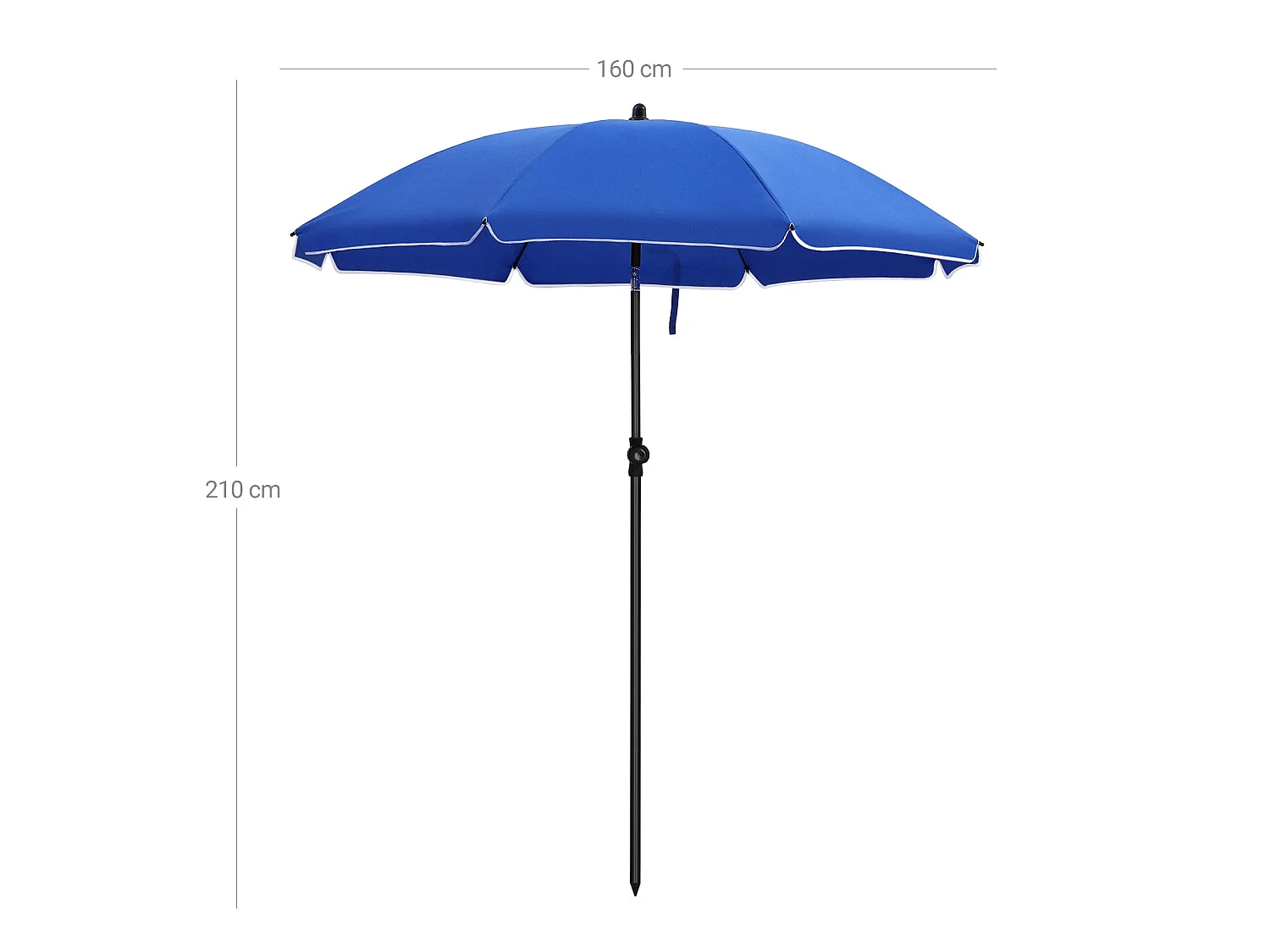 Guarda-sol reto diâmetro 160 cm UV 50+ fibra de vidro nervuras lona de poliéster bolsa de transporte basculante terraço jardim varanda praia azul 12_0001648