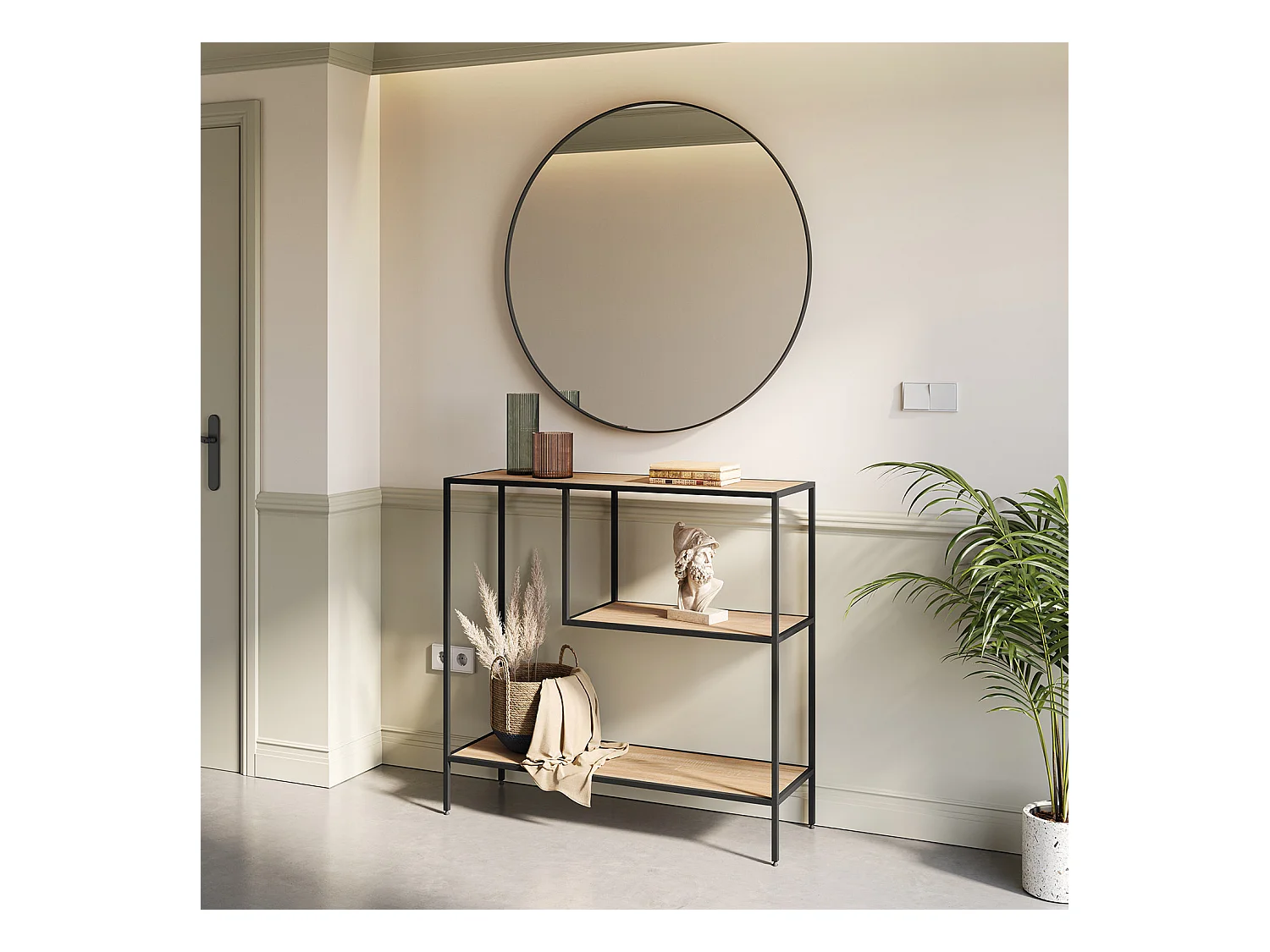 Mobili da ingresso Ines 2 Ripiani, Colore Rovere/Nero