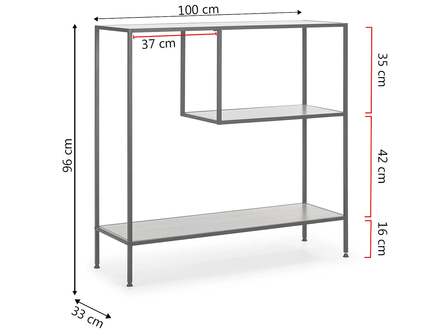Meuble d'entrée Ines avec 2 étagères, couleur chêne/noir
