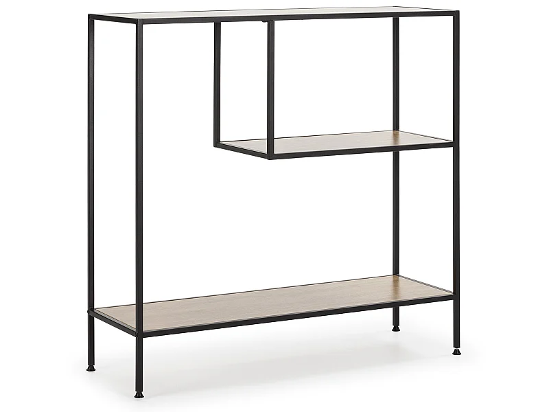 Meuble d'entrée Ines avec 2 étagères, couleur chêne/noir