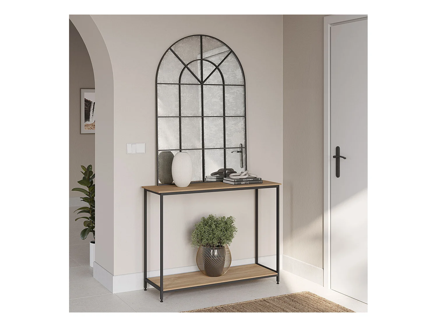 Hal Chloe met 1 Onderste Plank, Kleur Eiken/Zwart