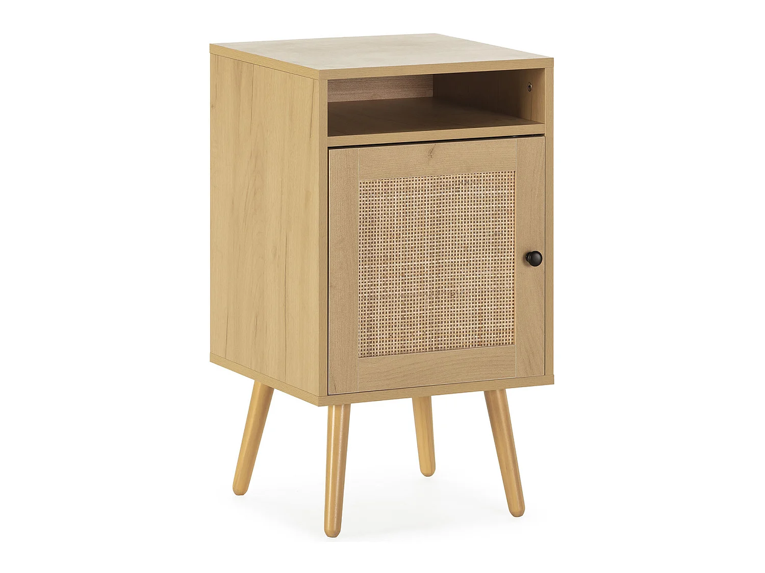 Comodino Bella 1 anta color rovere, rattan naturale