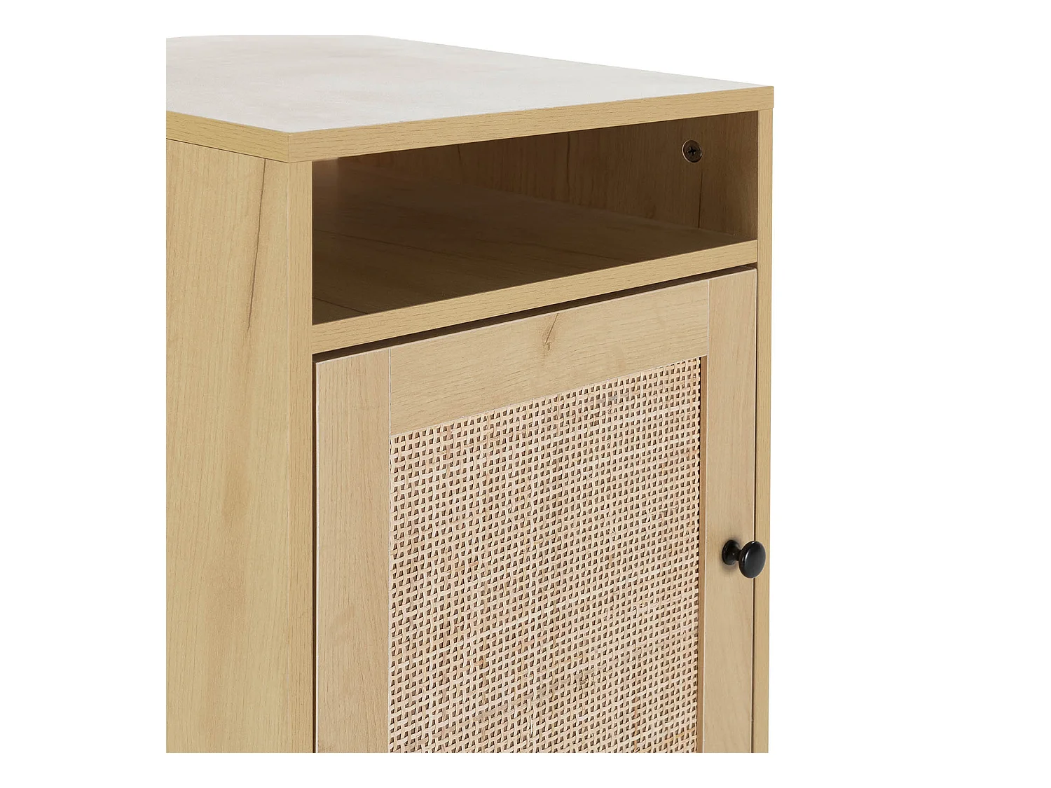 Table de Chevet Bella 1 Porte Couleur Chêne, Rotin Naturel