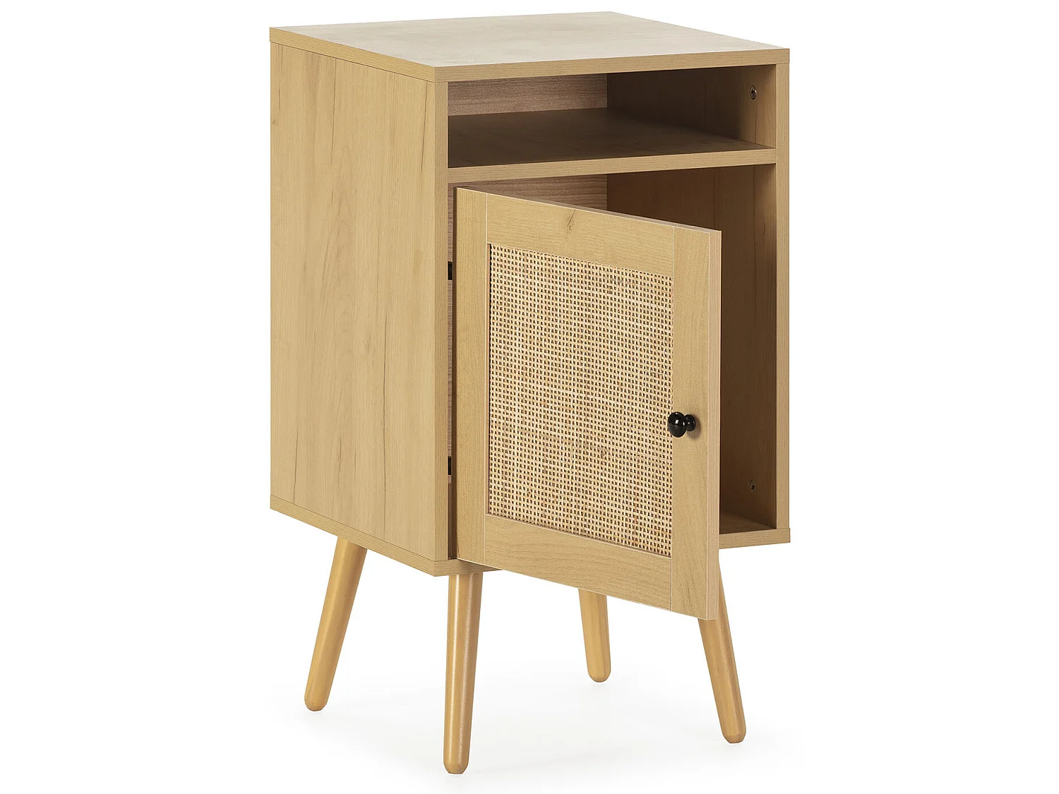 Nachtkastje Bella 1 Deur Eiken Kleur, Natuurlijk Rotan