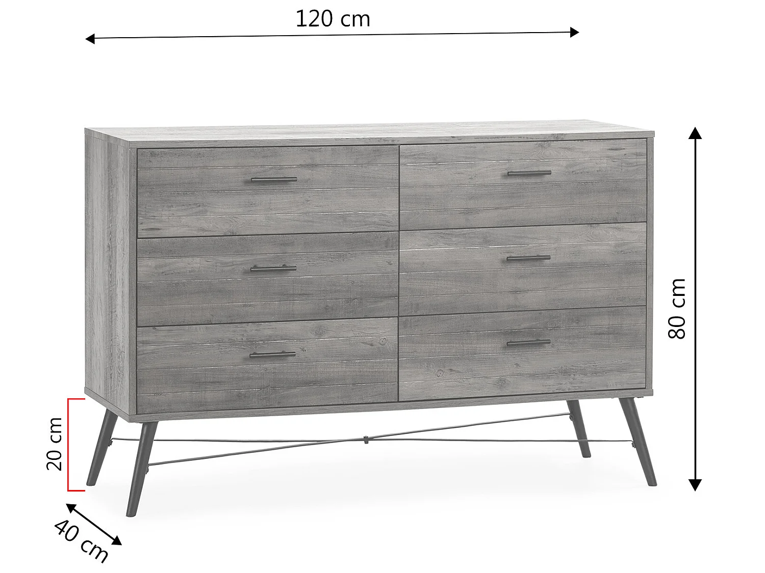 Cômoda de Noite Cravo 6 gavetas Cor Rústica