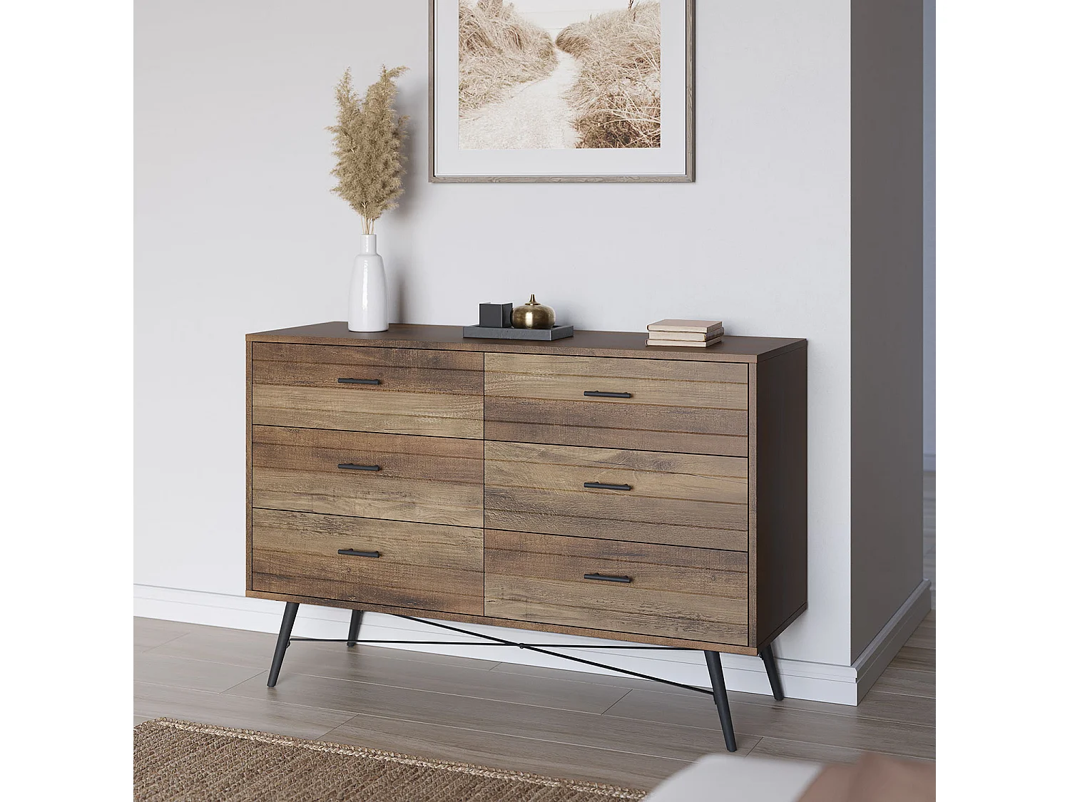 Cômoda de Noite Cravo 6 gavetas Cor Rústica