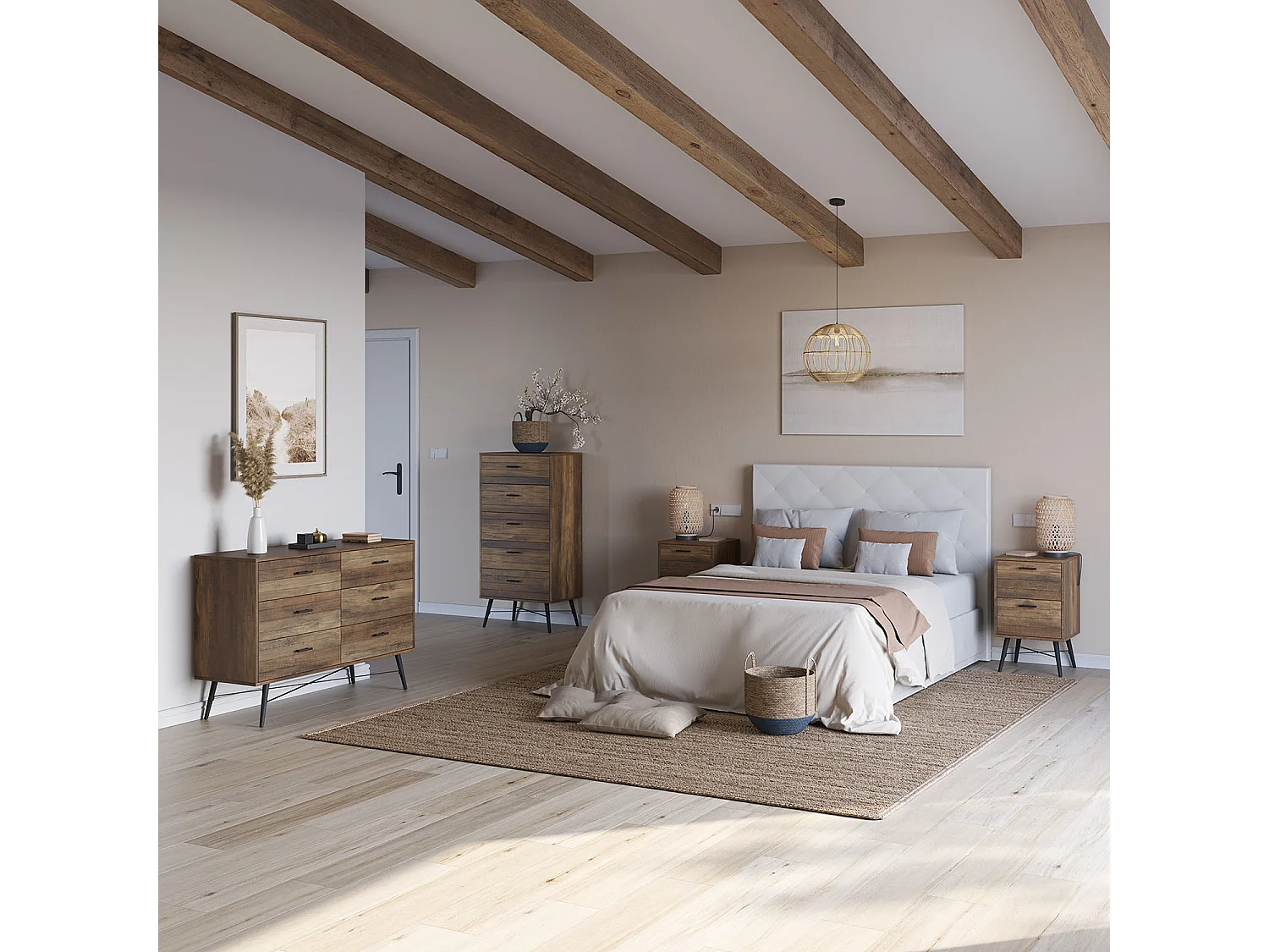 Cômoda de Noite Cravo 6 gavetas Cor Rústica