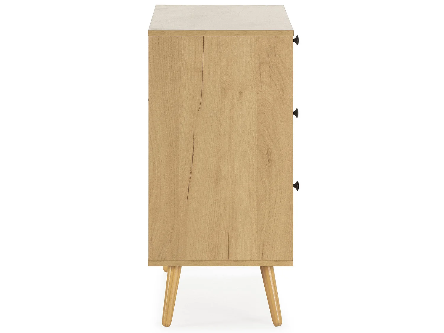 Nachtkastje Bella met 3 laden in eiken kleur met natuurlijk riet.