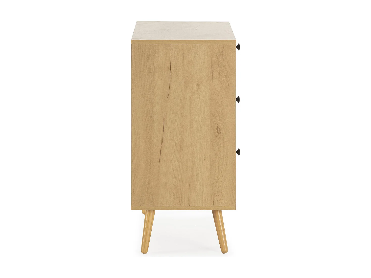 Commode nuit Bella 3 tiroirs couleur chêne avec rotin naturel