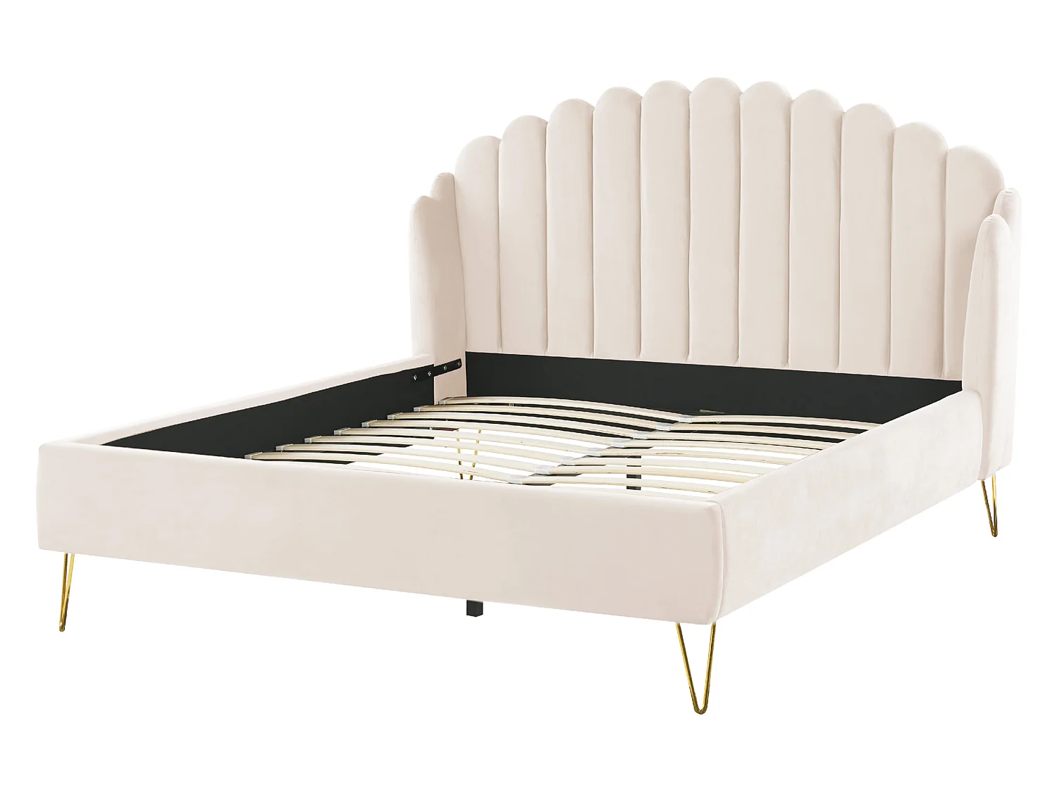 Lit avec sommier Velours AMBILLOU 160 x 200 cm Beige clair