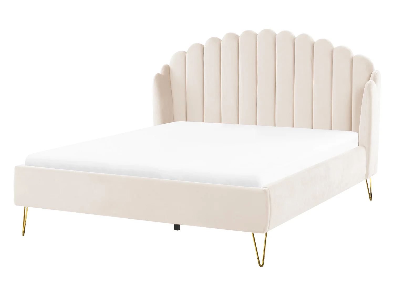 Lit avec sommier Velours AMBILLOU 160 x 200 cm Beige clair