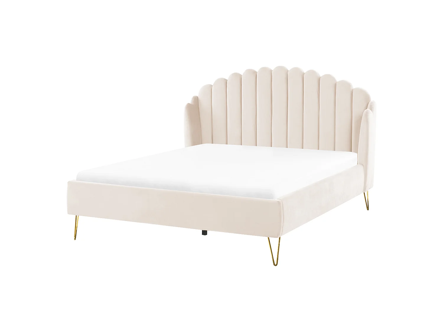 Bed Velvet AMBILLOU 160 x 200 cm (EU King Size) Light Beige