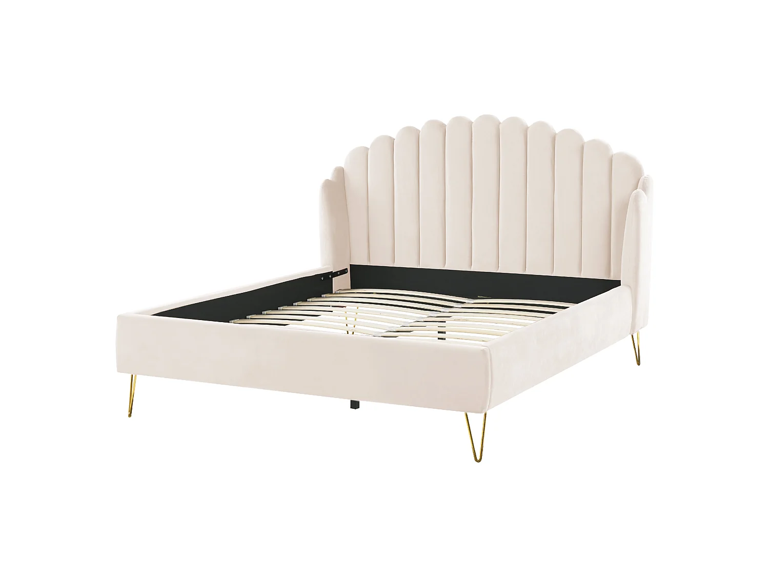 Bed Velvet AMBILLOU 160 x 200 cm (EU King Size) Light Beige