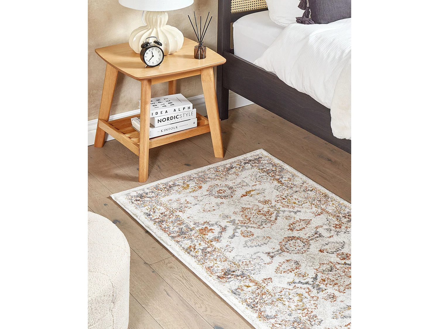 Teppich beige 80 x 150 cm Kurzflor orientalisches Muster Vintage Stil Nurnus