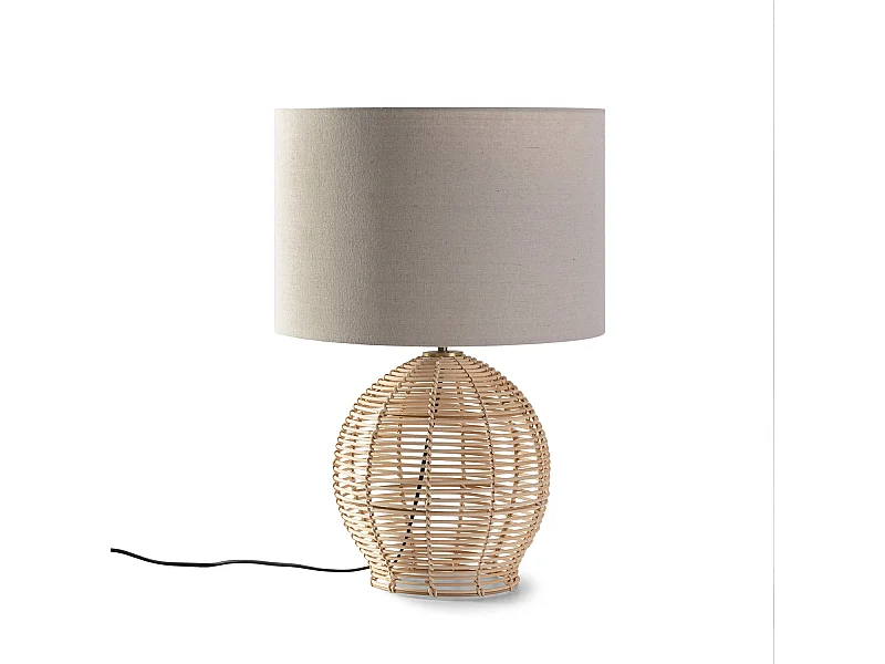 Lampada da tavolo Miki in rattan naturale, diametro 42 cm