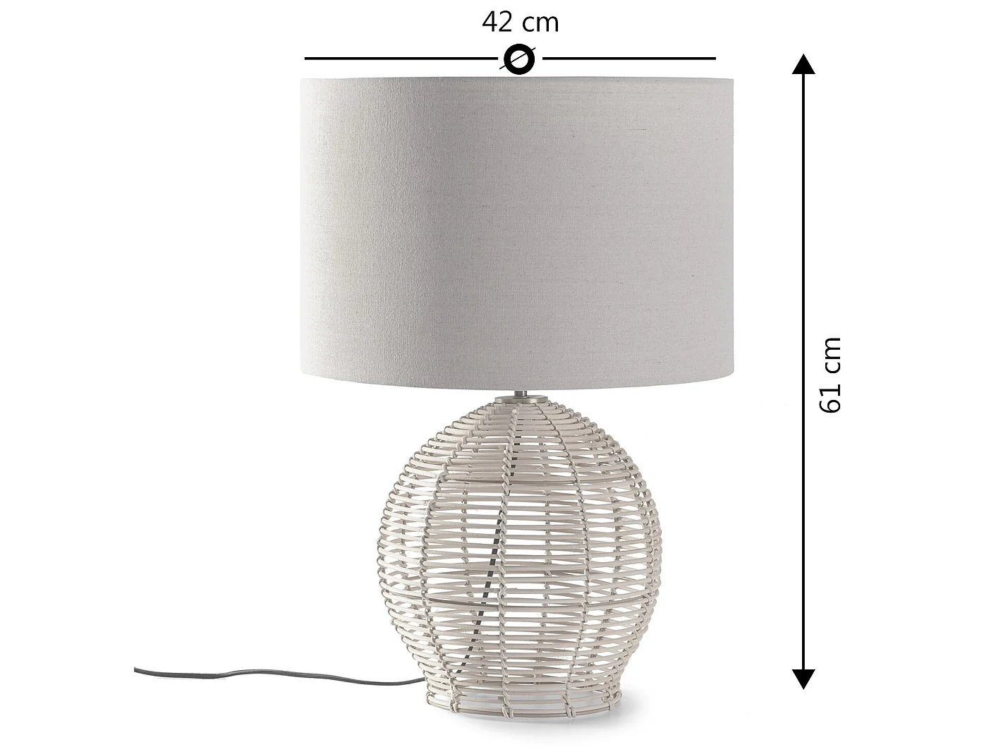 Lampe à poser Miki en rotin naturel, diamètre 42 cm