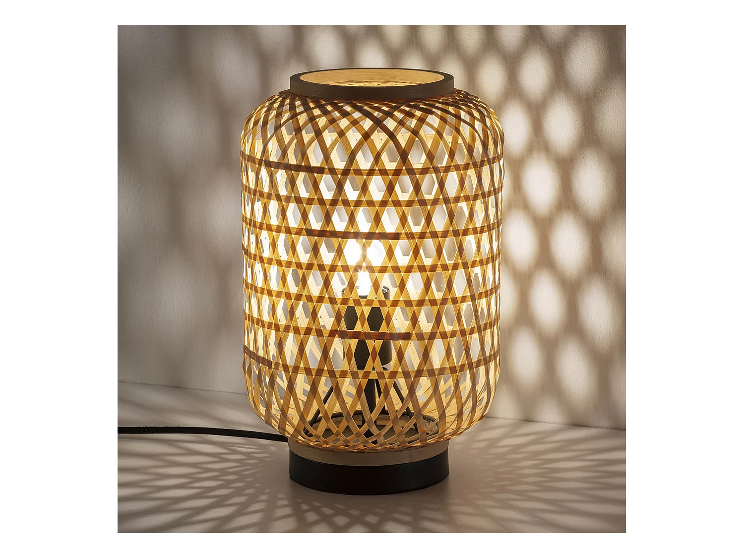 Lampe à poser Yuna en bambou, diamètre 22,5 cm