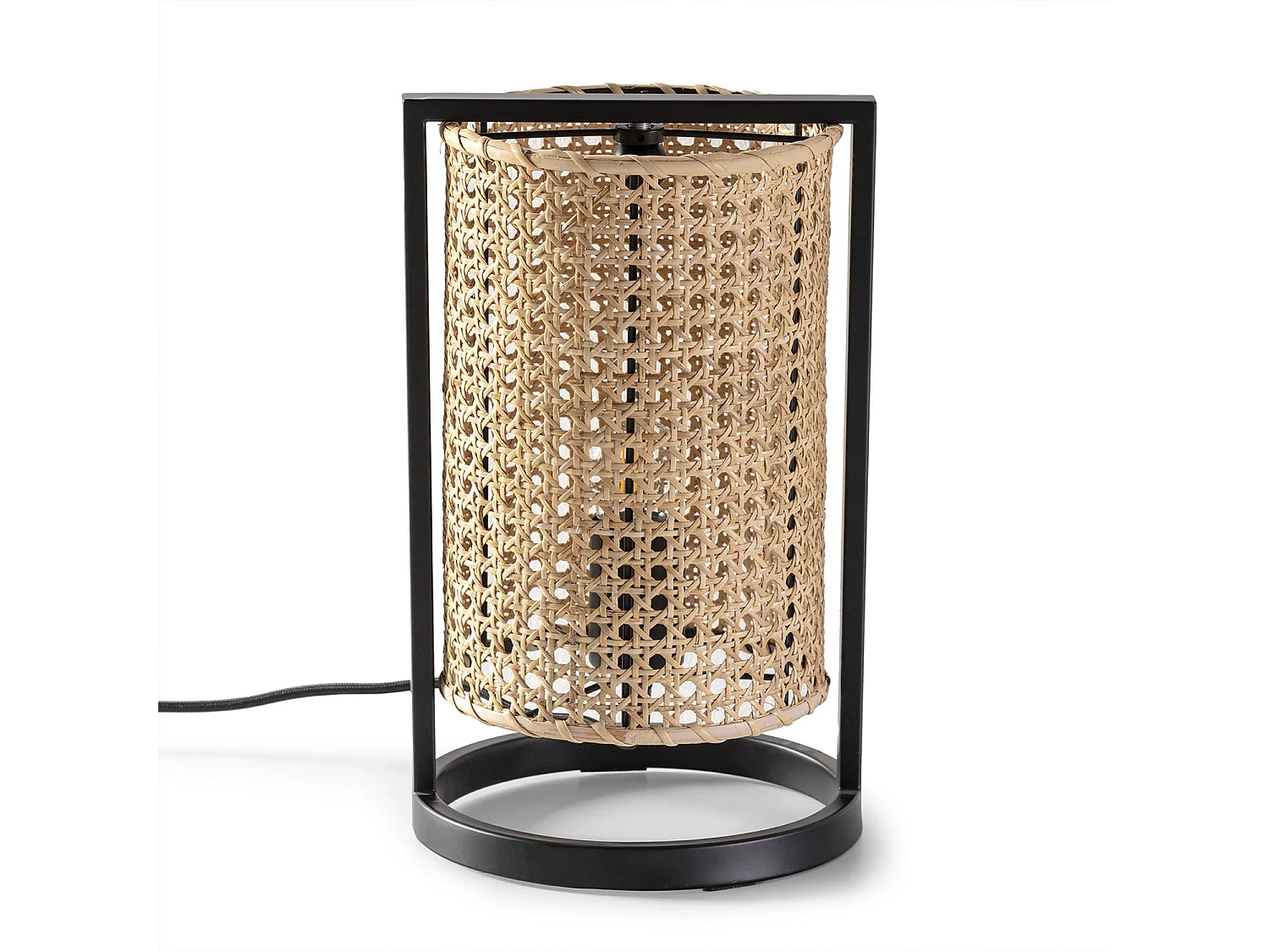 Lampe à poser Isao en rotin naturel, diamètre 20 cm