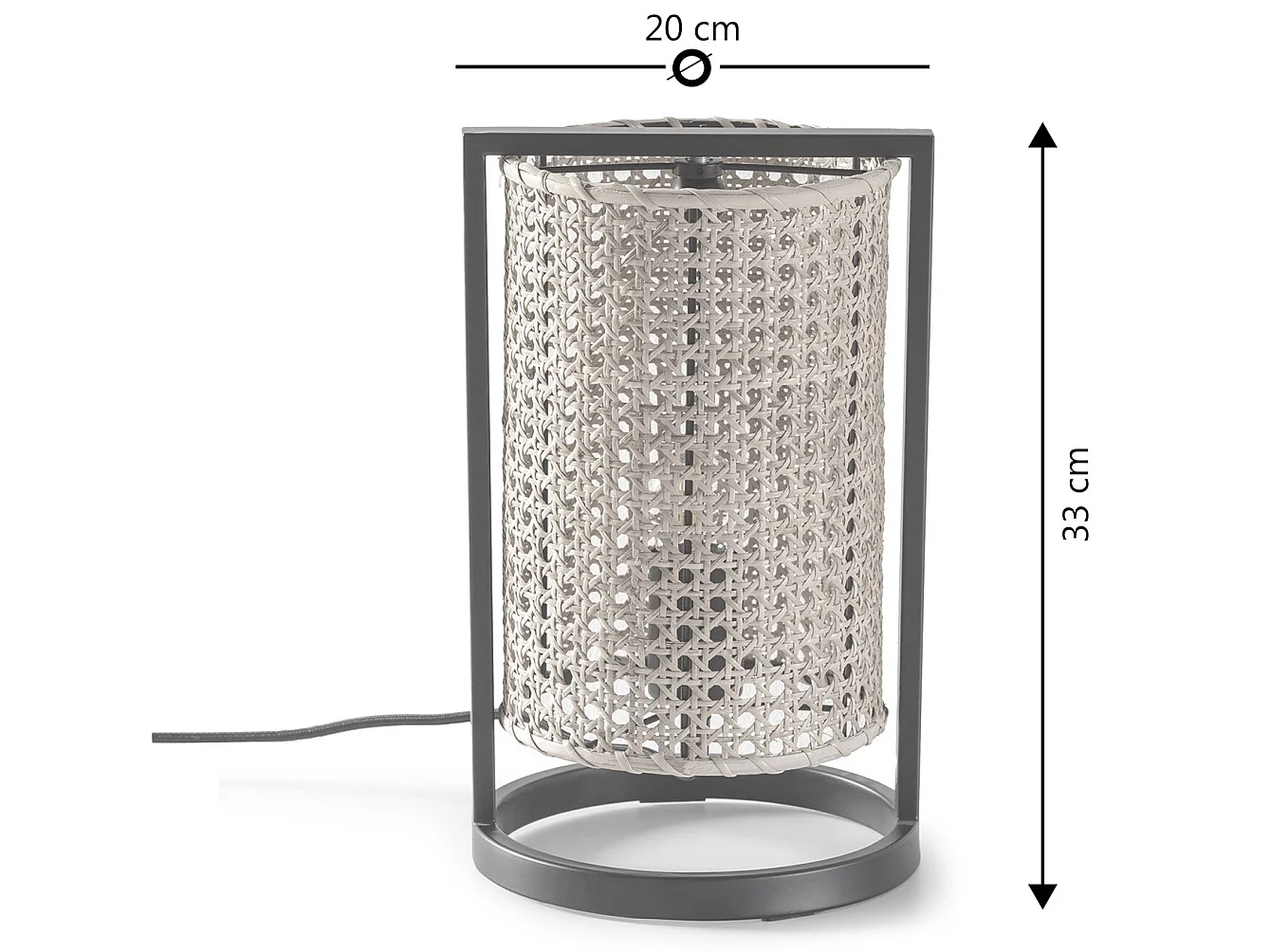 Lampe à poser Isao en rotin naturel, diamètre 20 cm