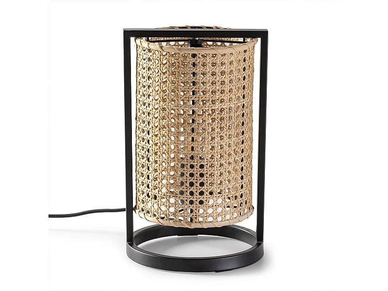 Lampe à poser Isao en rotin naturel, diamètre 20 cm
