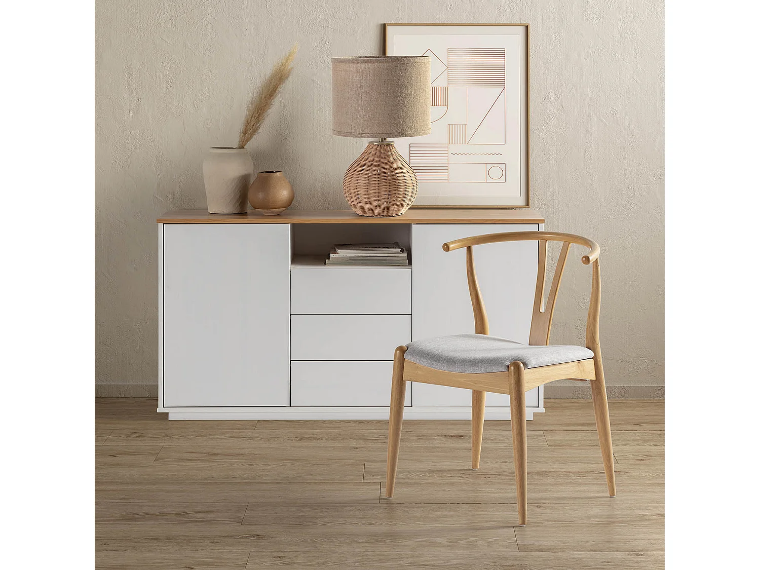 Tafellamp Naoko van natuurlijk rotan, diameter 31 cm