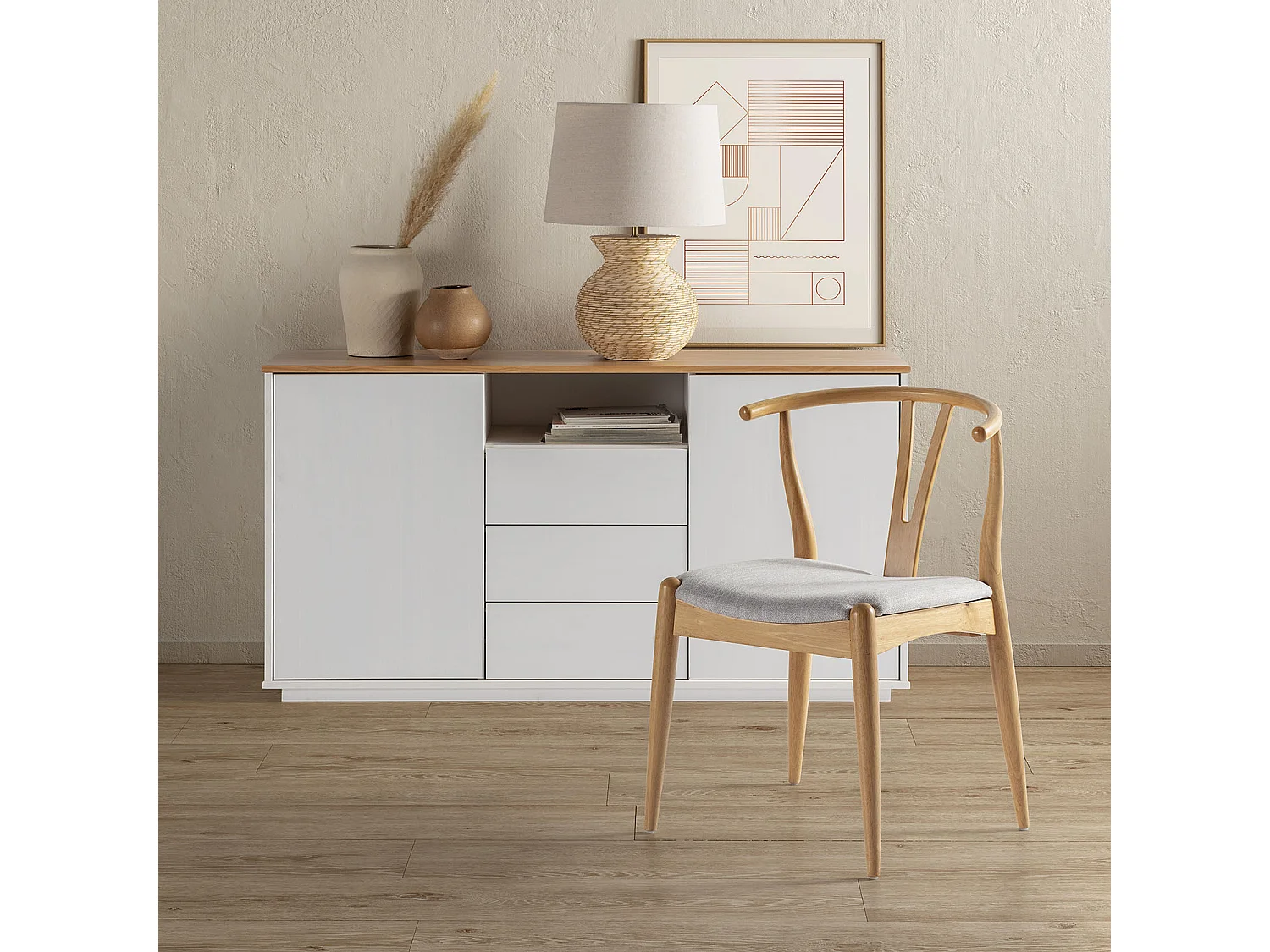 Lampe à poser Nori en rotin naturel, diamètre 40,5 cm