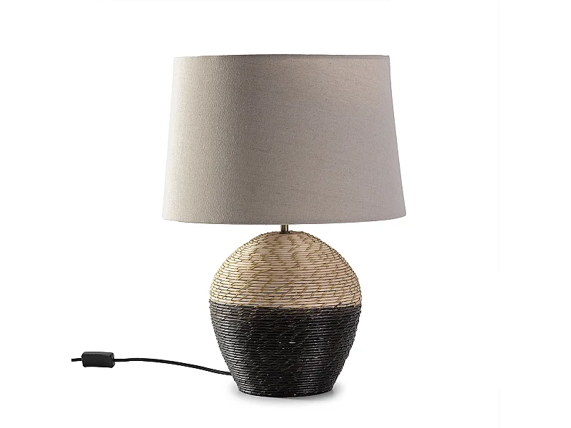 Lampe à poser Oyuki en rotin naturel, diamètre 40,5 cm