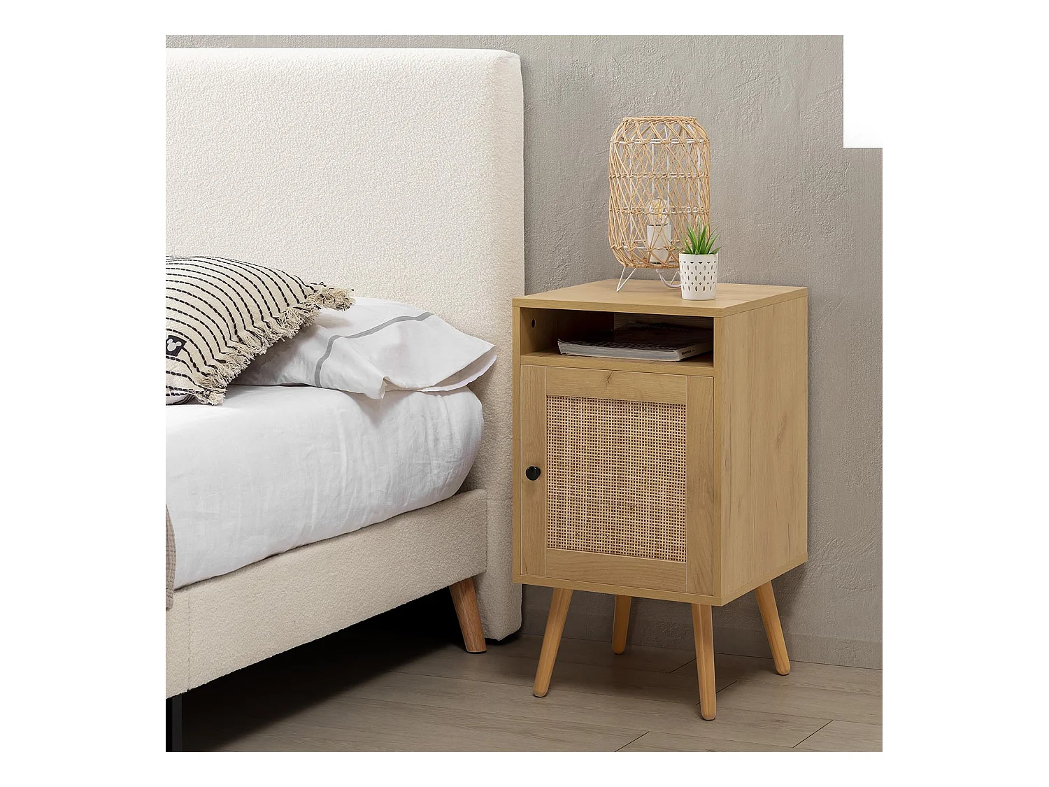 Lampe à poser Yoki en rotin naturel, diamètre 18,5 cm