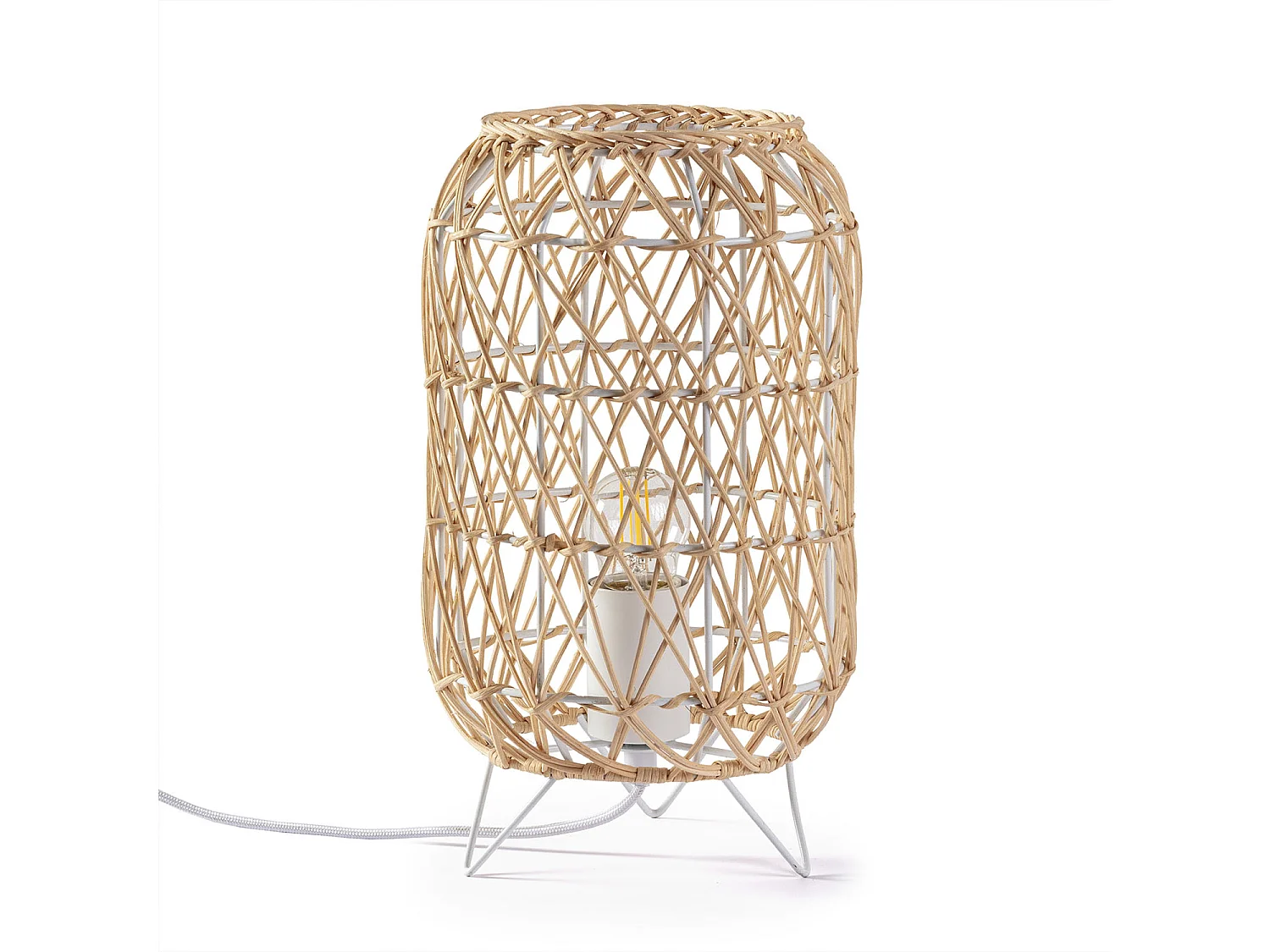 Luminária de mesa Yoki de vime natural, diâmetro 18,5 cm.