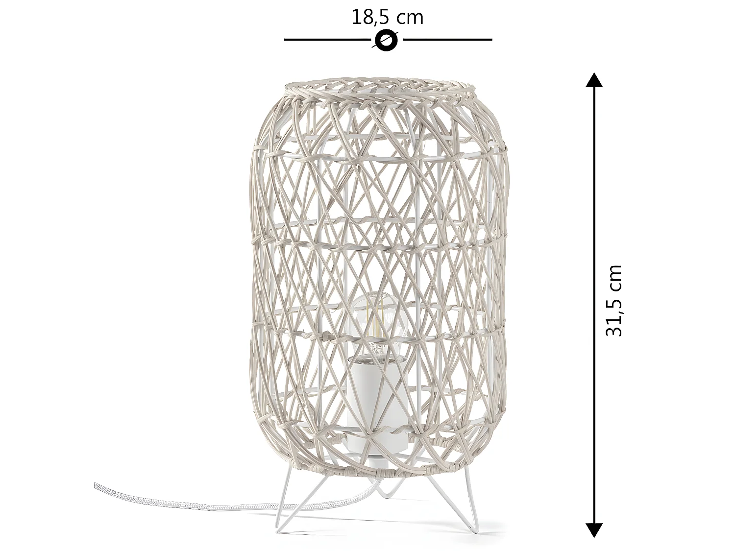 Luminária de mesa Yoki de vime natural, diâmetro 18,5 cm.