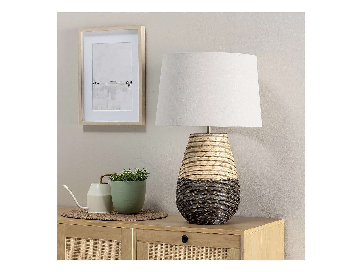 Lampada da tavolo Botan in rattan naturale, diametro 40,5 cm