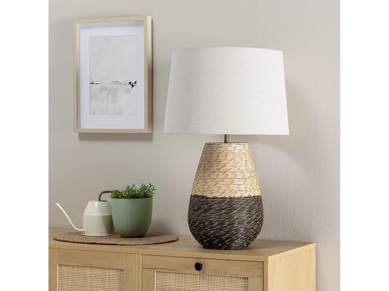 Lampe à poser Botan en rotin naturel, diamètre 40,5 cm