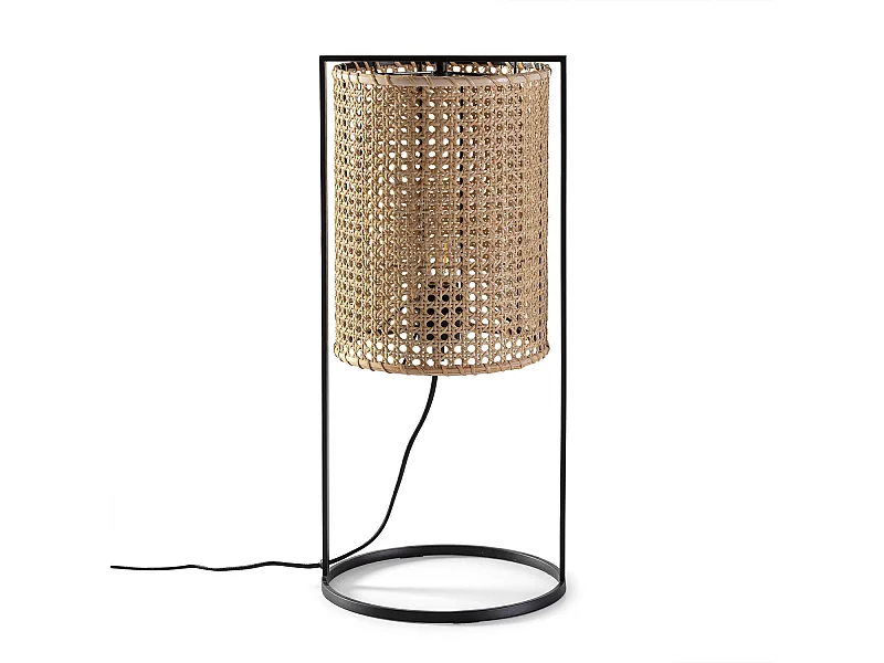 Luminária de mesa Sumi de ratã natural, diâmetro 26 cm.