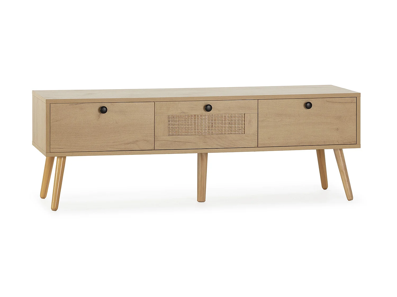 Mobile TV Bella 3 ante color rovere con rattan naturale