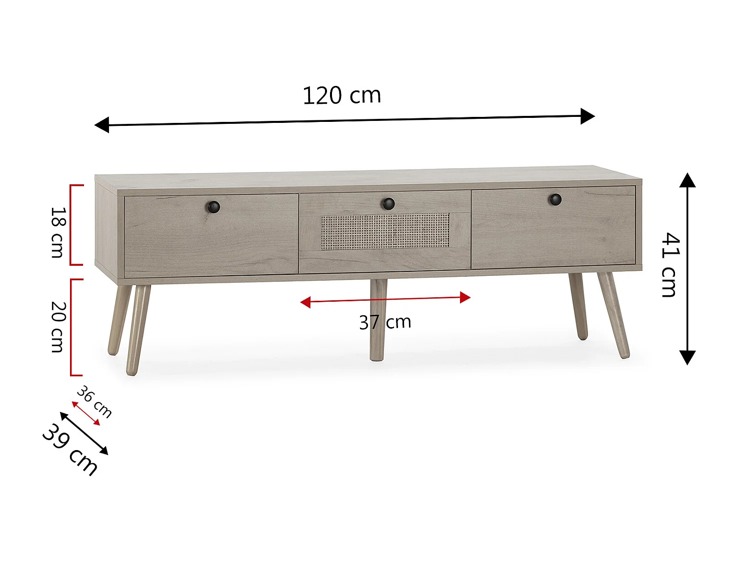 Mobile TV Bella 3 ante color rovere con rattan naturale