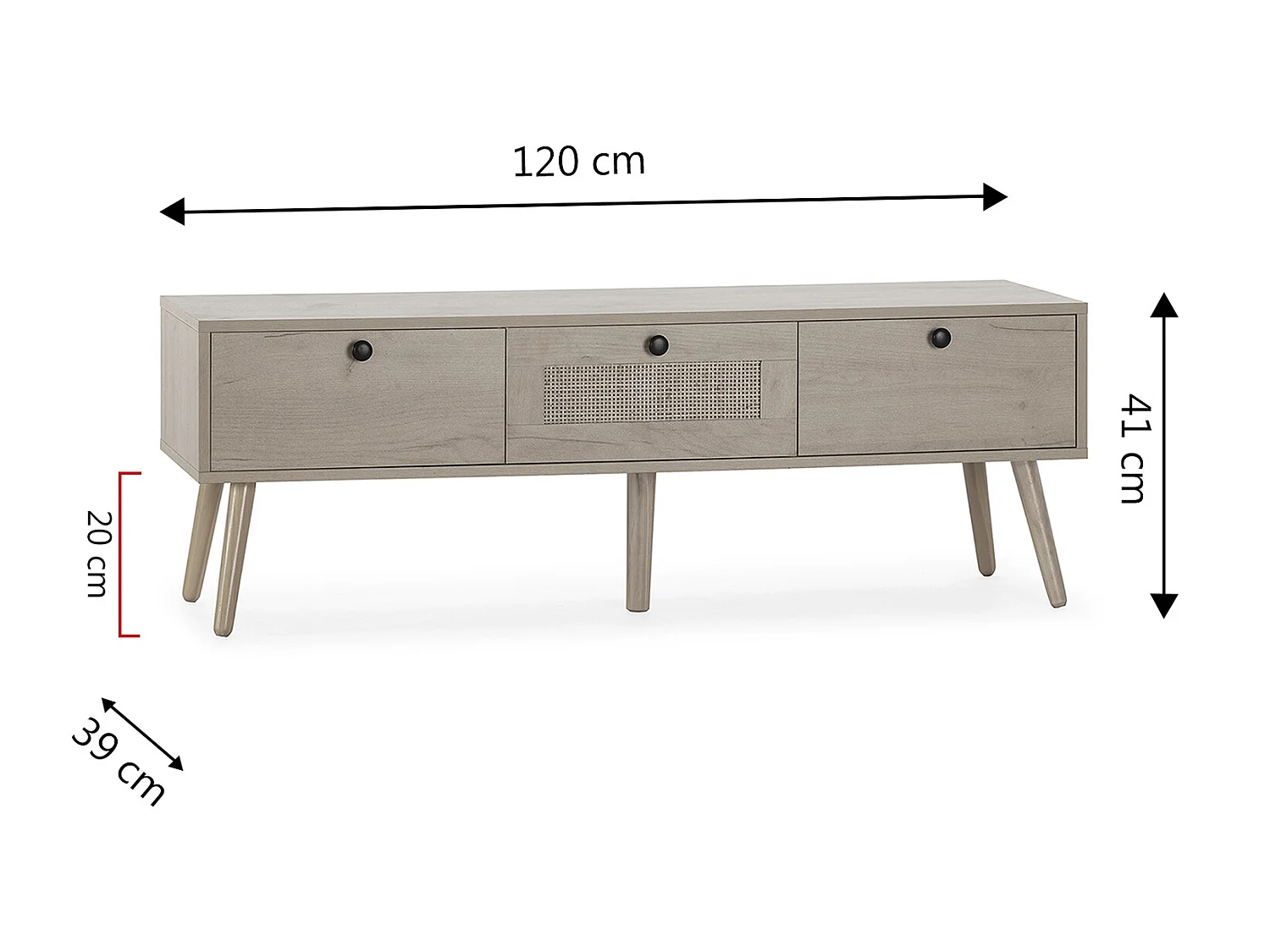 Mobile TV Bella 3 ante color rovere con rattan naturale