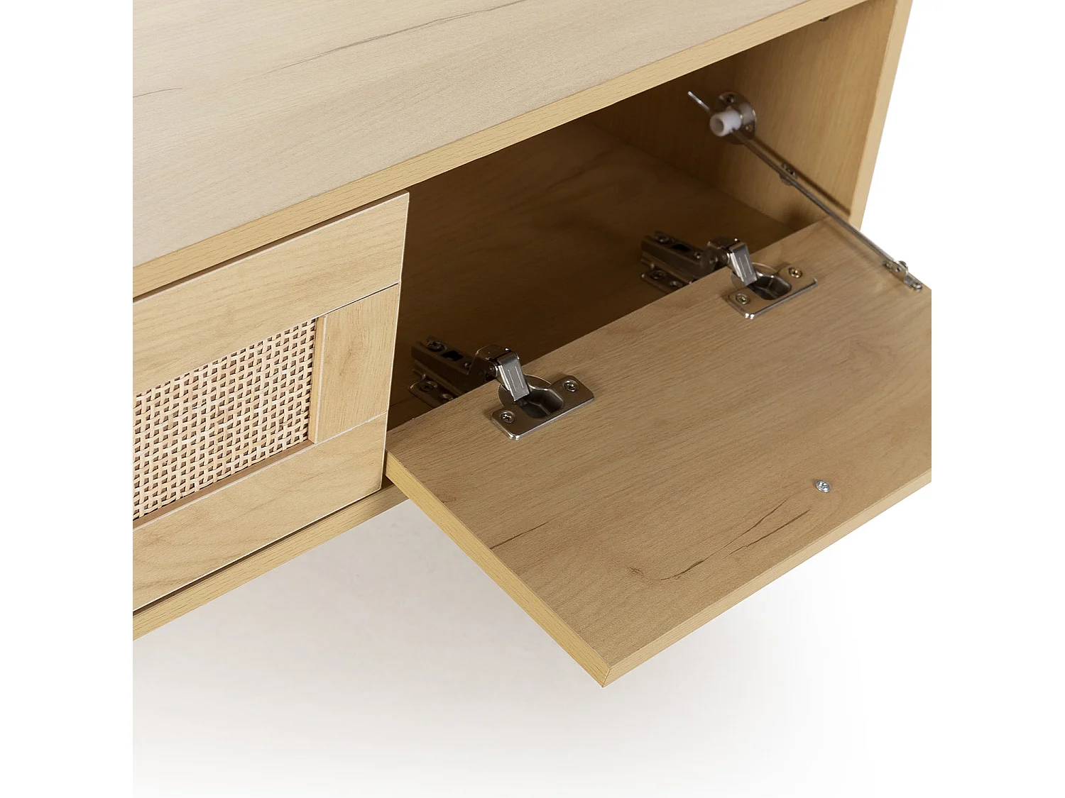 Meuble TV Bella 3 Portes Couleur Chêne avec Rotin Naturel