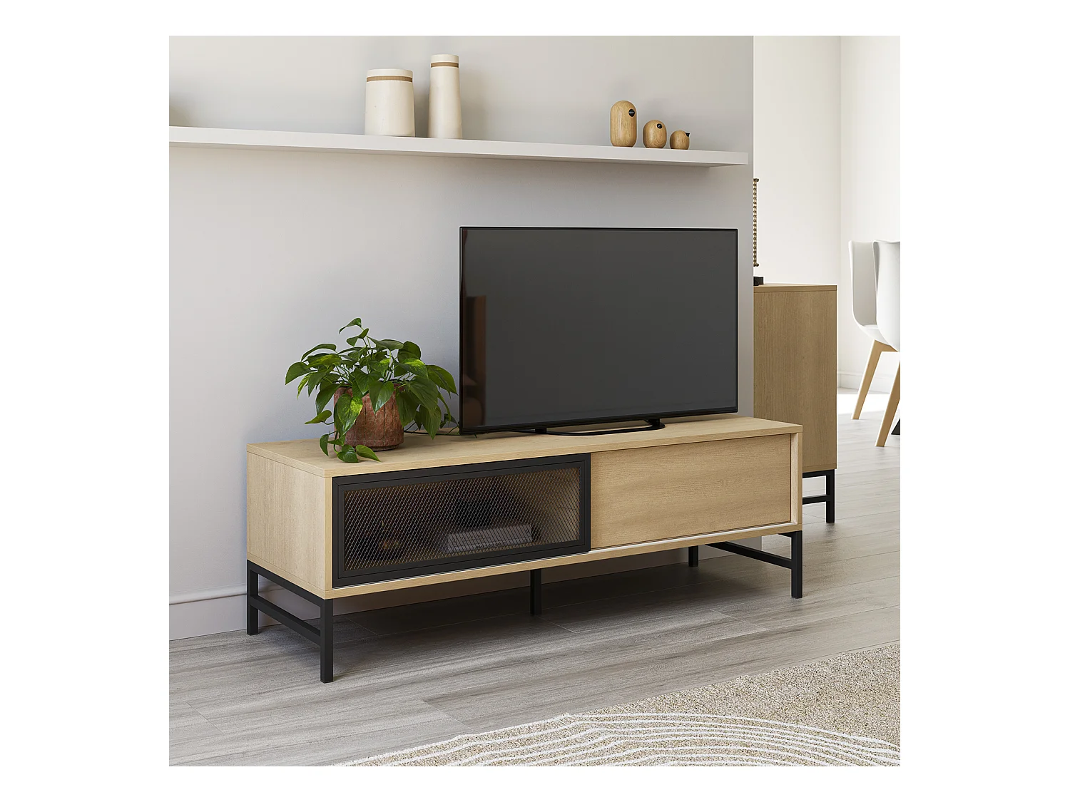 Mobile TV ISIS con 2 ante in rovere e metallo nero, 120 cm