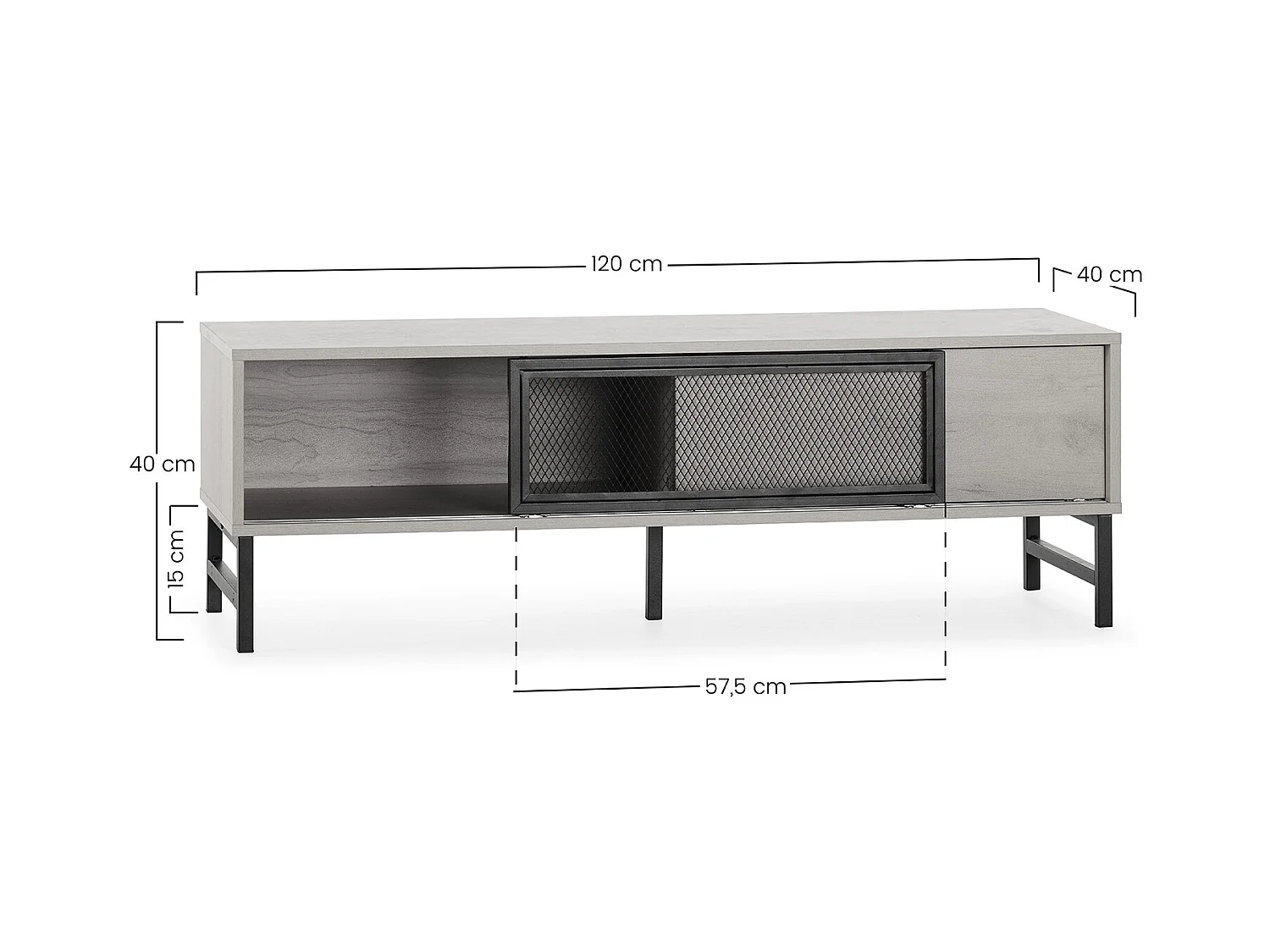 Mobile TV ISIS con 2 ante in rovere e metallo nero, 120 cm